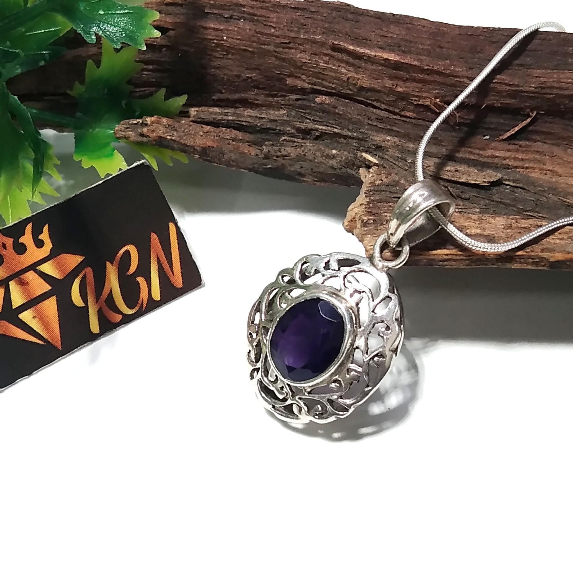 Natural Amethyst Gemstone Chain Pendant Necklace, 925 Starling Silver Amazing Design Nice Color Amethyst Stone Pendant, For Gift Girls/Women
